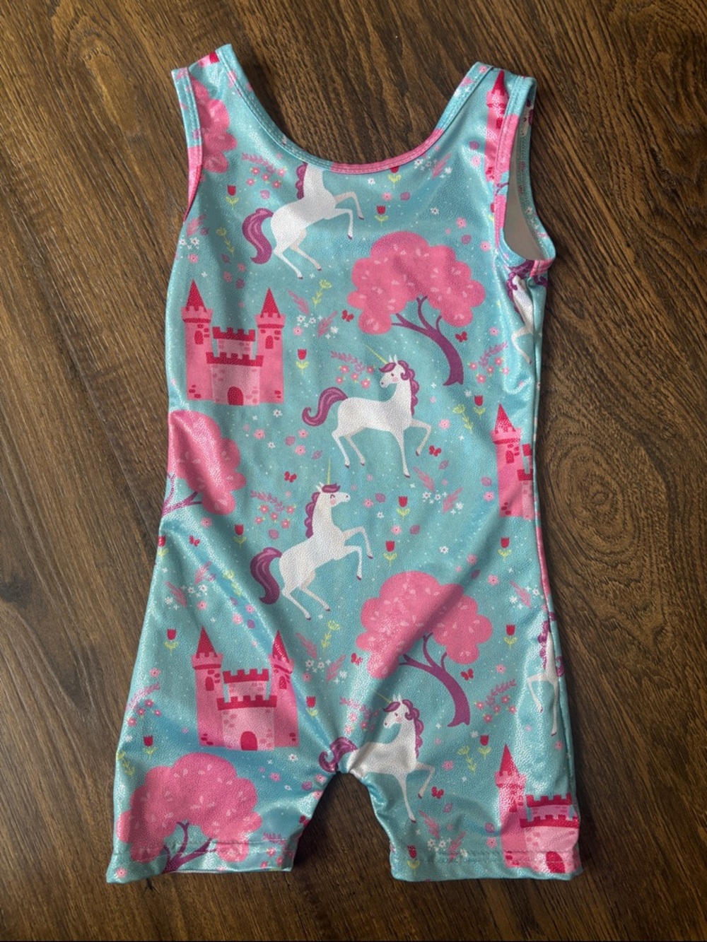 Girls Unicorn Castle Romper - Aqua and Pink